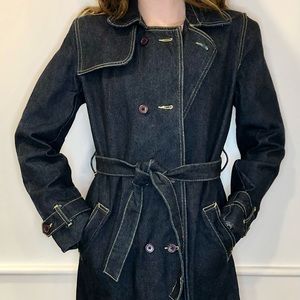 🔥SOLD 🔥 BCBG Dark Denim Trench Coat Size Medium